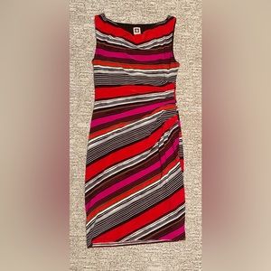 Ann Klein Stretch Sheath Dress Sleeveless with Slight Cowl Neck & Side Gather